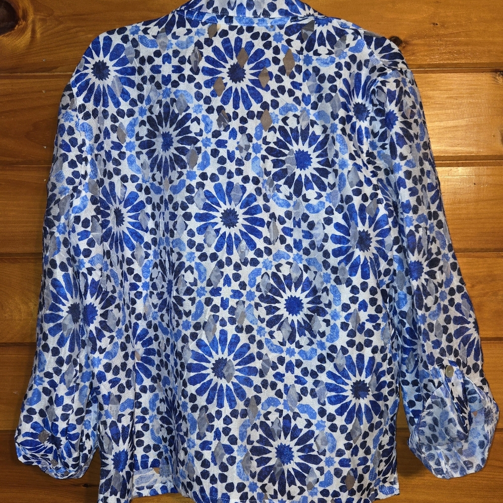 Ruby Rd Blouse, XL Petite, Blue Pattern - Picture 2 of 2